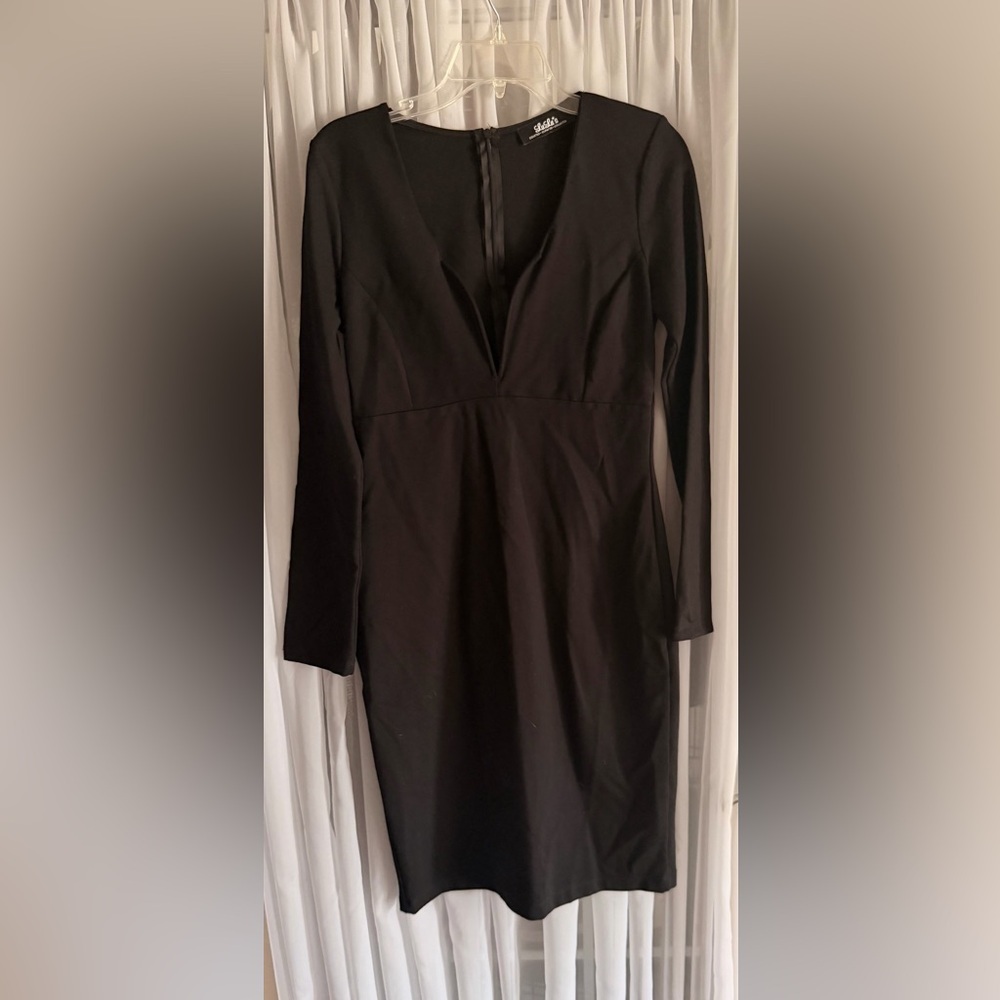 Lulu's Black Long-Sleeve V-Neck Sheath Dress XL